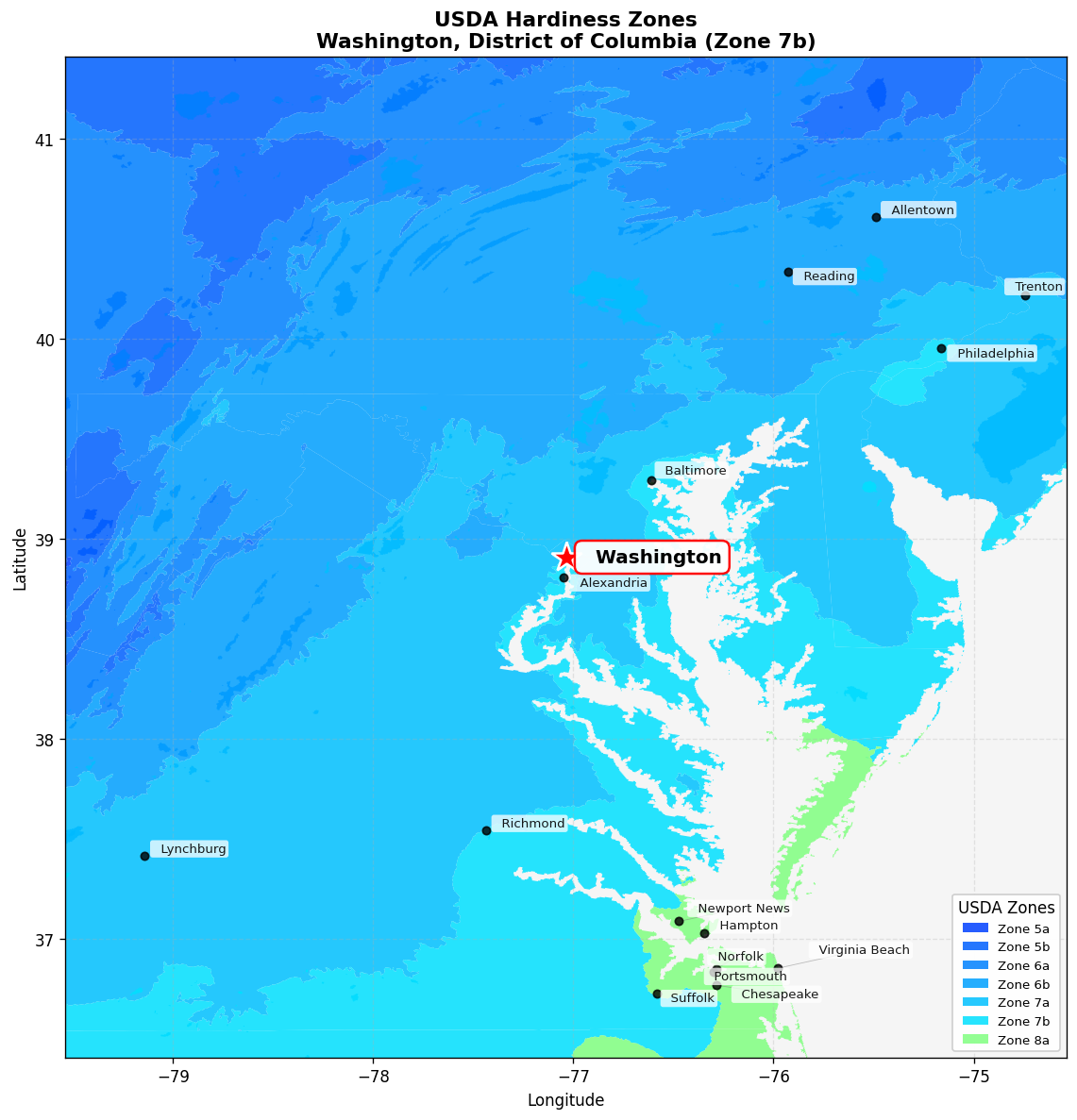 USDA Hardiness Zone Map for Washington, DC